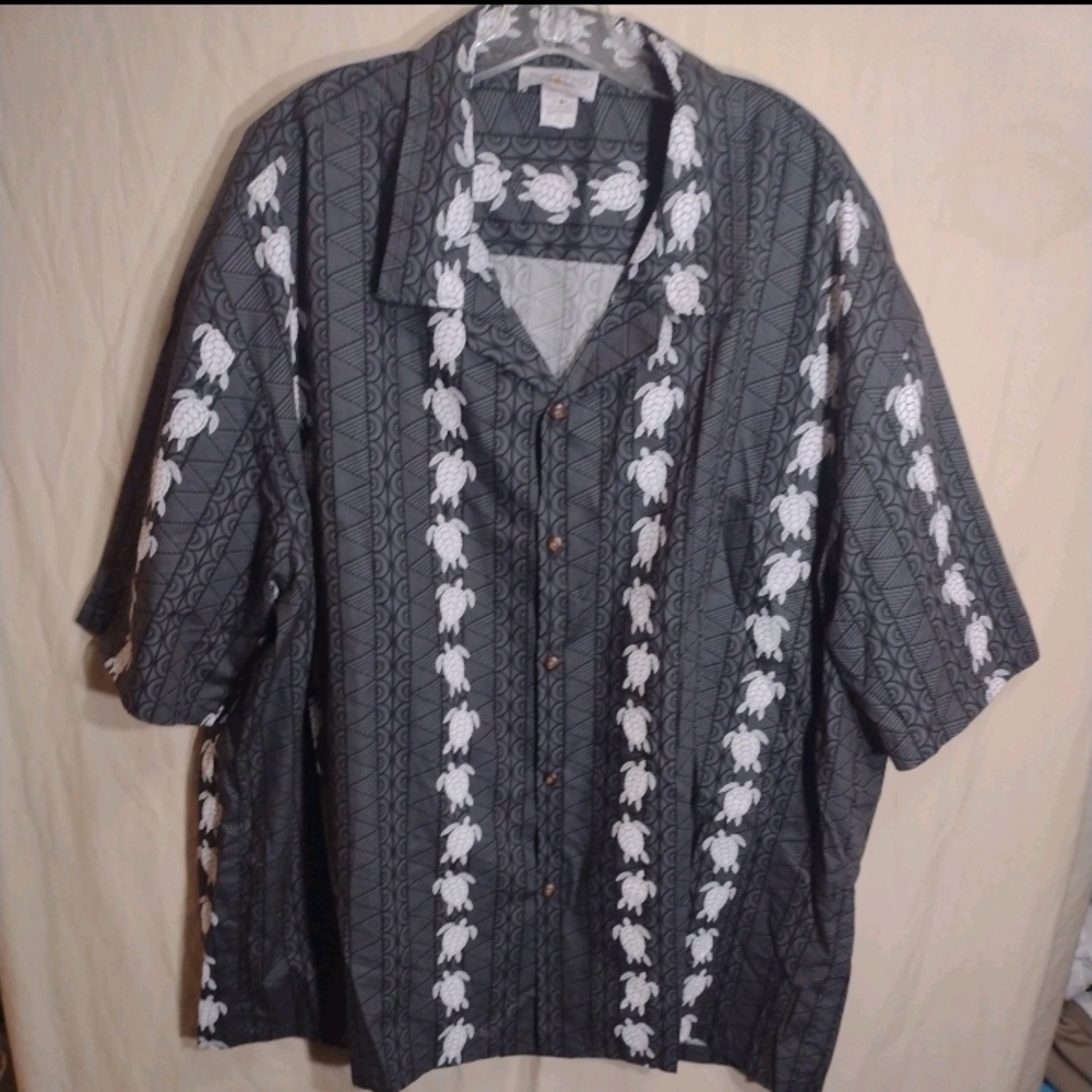 Pacific Legend 4XL Hawaiian Shirt Black White Sea Turtles Print Made in Hawaii